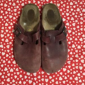 Birkenstock Burgundy Leather Slip-On Clogs
